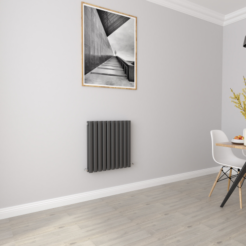 AICA (Double 600x590mm, Anthracite) Designer Oval Column Radiator Central Heating
