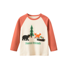(G, 7) 2024 Spring Autumn Boys Clothes Cartoon Top Children's T-Shirt Casual Long Sleeve O-Neck Bottoming Shirt Monkey Lion Kids Outfit