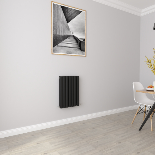 AICA (Double 600x413mm, Black) Designer Oval Column Radiator Central Heating