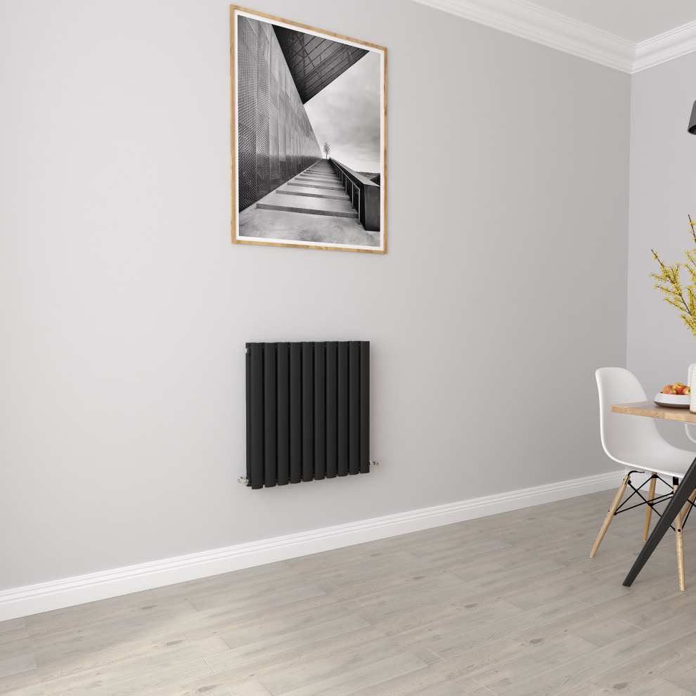 (Double 600x590mm, Black) Designer Oval Column Radiator Central Heating