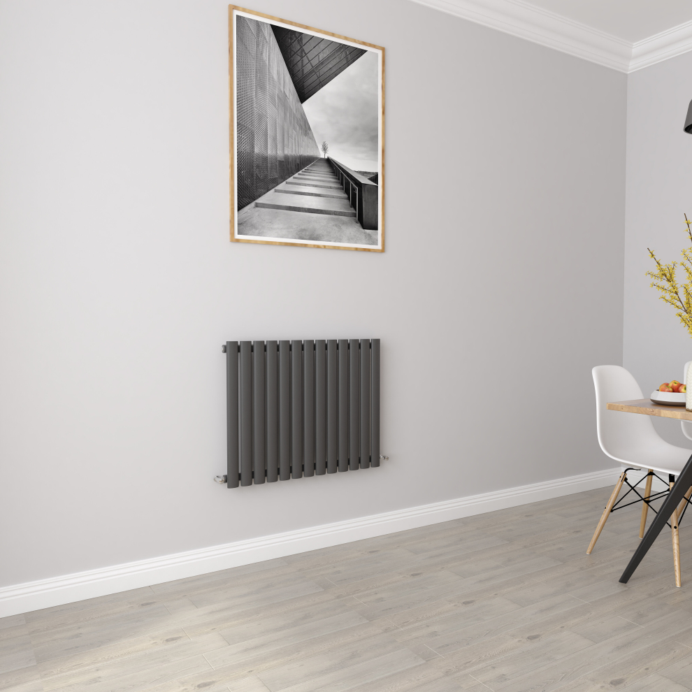 (Single 600x767mm, Anthracite) Designer Oval Column Radiator Central Heating