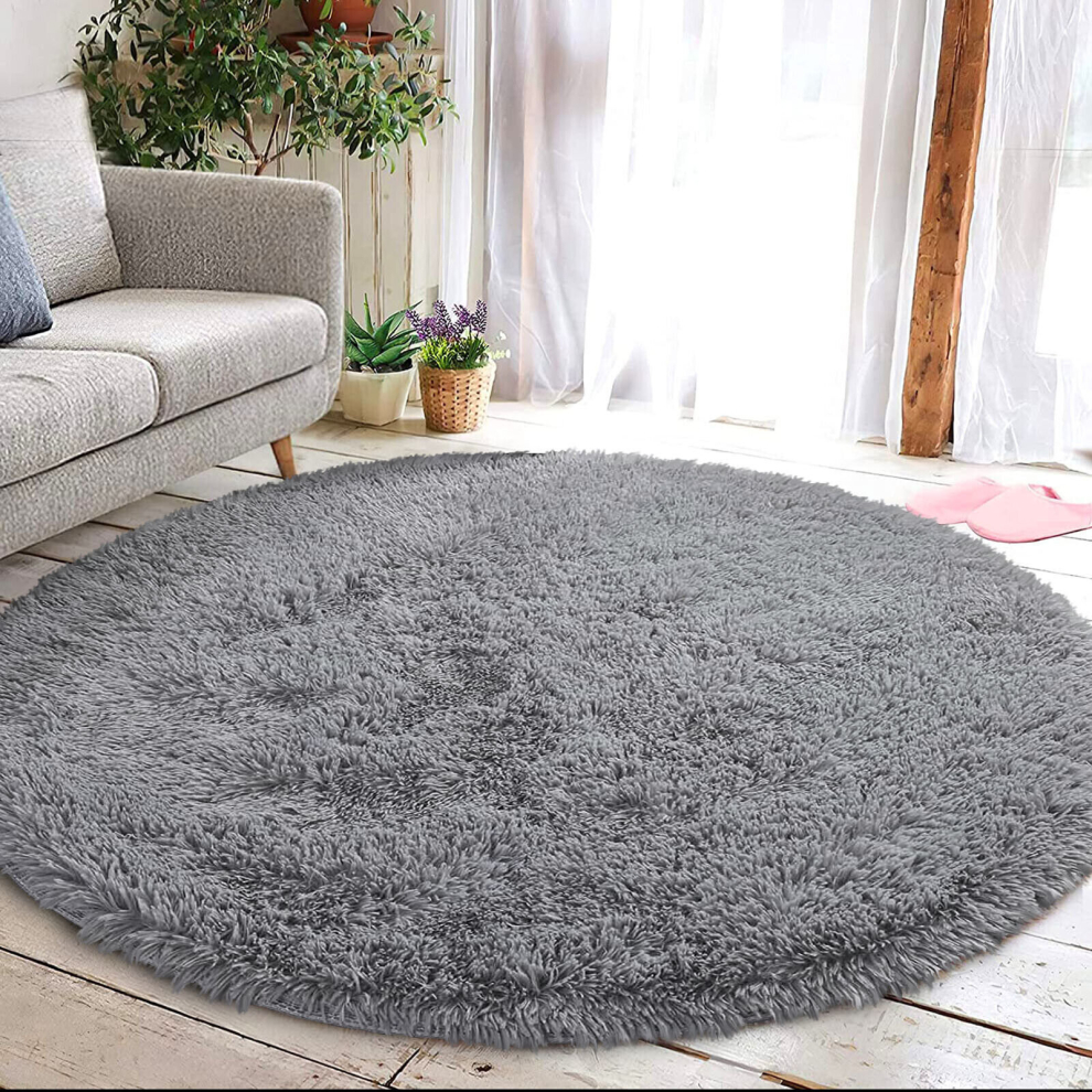 (120cm x 120cm (4ft x 4ft)- Circle Round Rugs Carpet) Large Grey Rugs Non-Slip Area Rug Living Bedroom