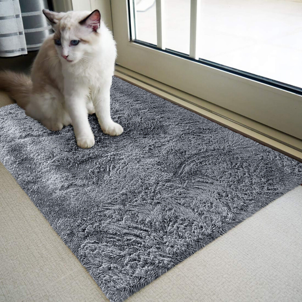 (60cm x 110cm (2ft x 3ft 7")- Large Door & Bath Mats) Large Grey Rugs Non-Slip Area Rug Living Bedroom