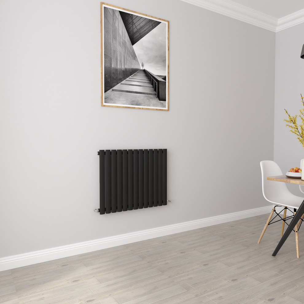 (Single 600x767mm, Black) Designer Oval Column Radiator Central Heating