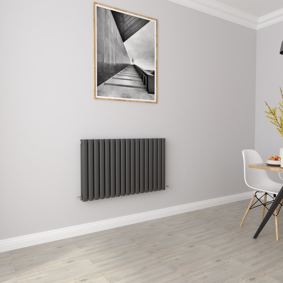 (Double 600x1003mm, Anthracite) Designer Oval Column Radiator Central Heating