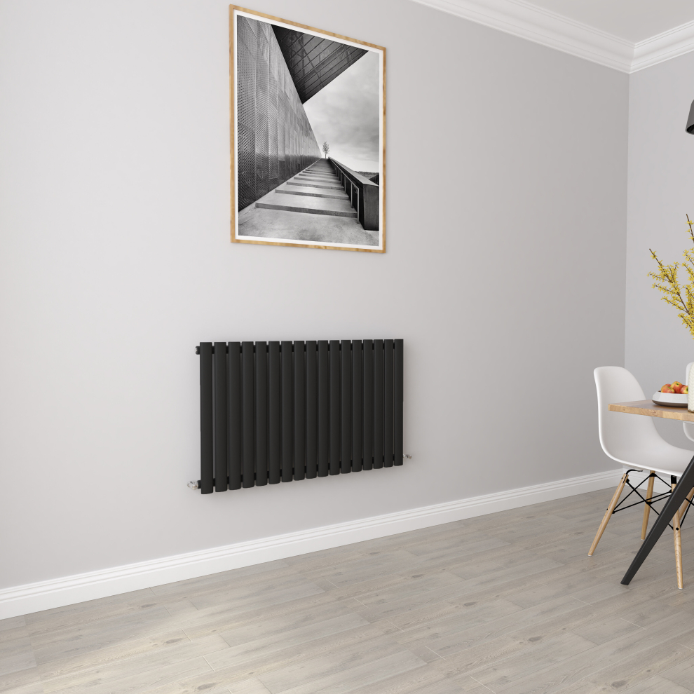 (Single 600x1003mm, Black) Designer Oval Column Radiator Central Heating