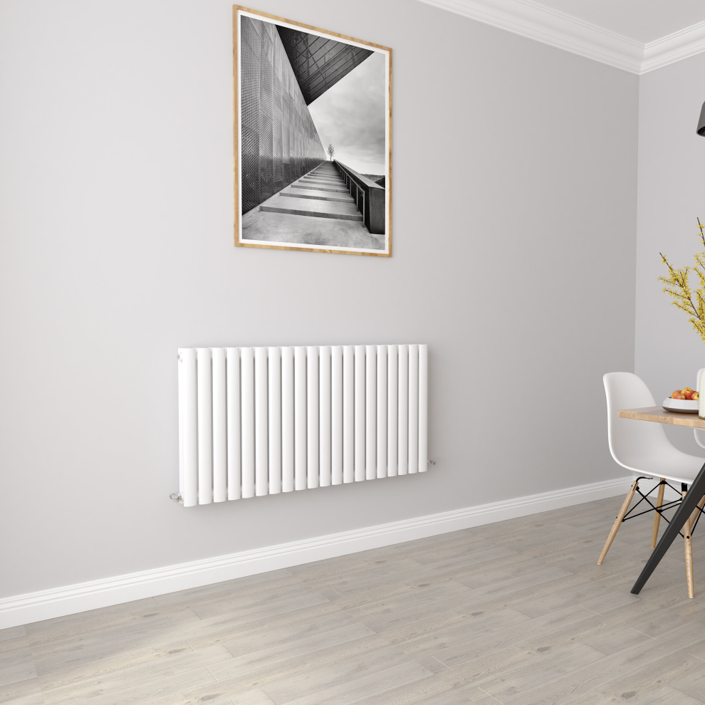 (Double 600x1180mm, White) Designer Oval Column Radiator Central Heating