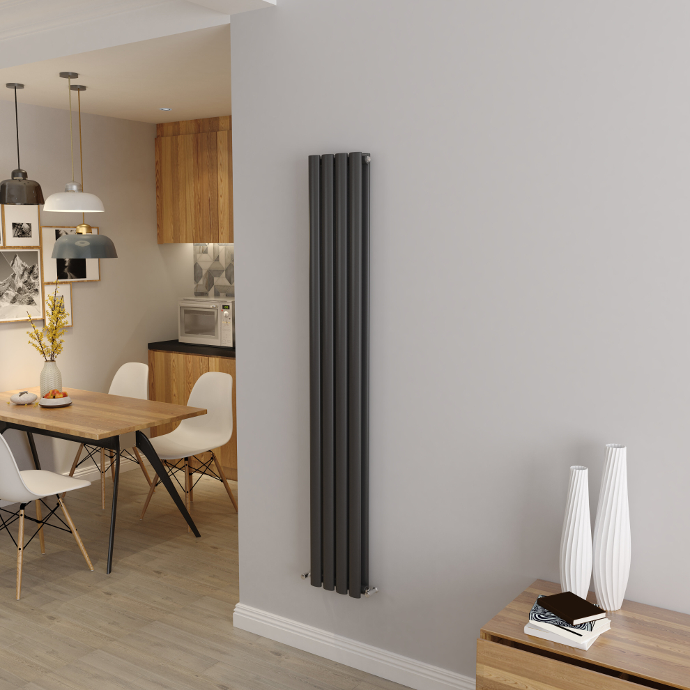 (Double 1600x236mm, Anthracite) Designer Oval Column Radiator Central Heating