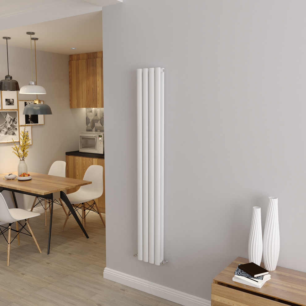 (Double 1600x236mm, White) Designer Oval Column Radiator Central Heating