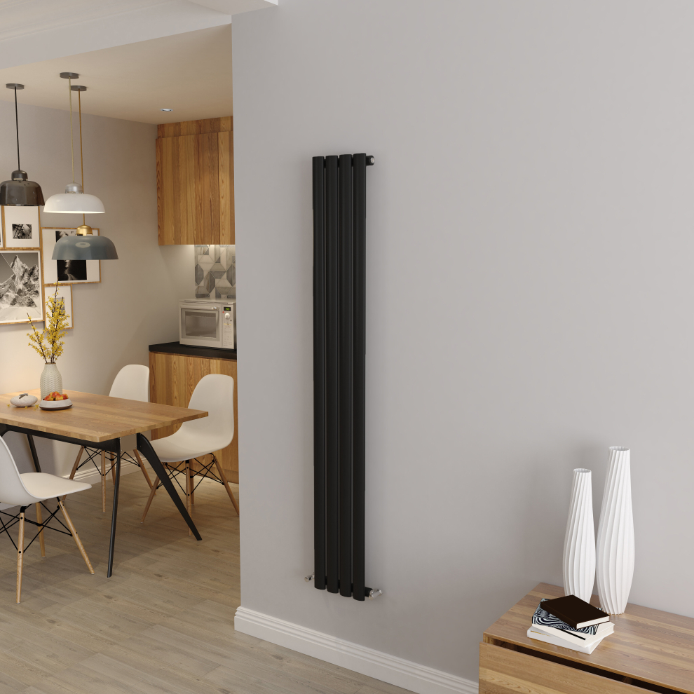 (Single 1600x236mm, Black) Designer Oval Column Radiator Central Heating