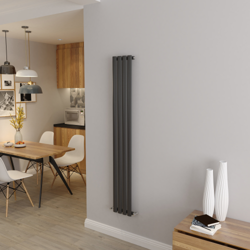 AICA (Single 1600x236mm, Anthracite) Designer Oval Column Radiator Central Heating