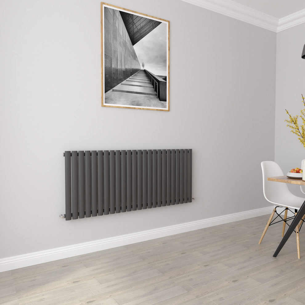 (Single 600x1416mm, Anthracite) Designer Oval Column Radiator Central Heating