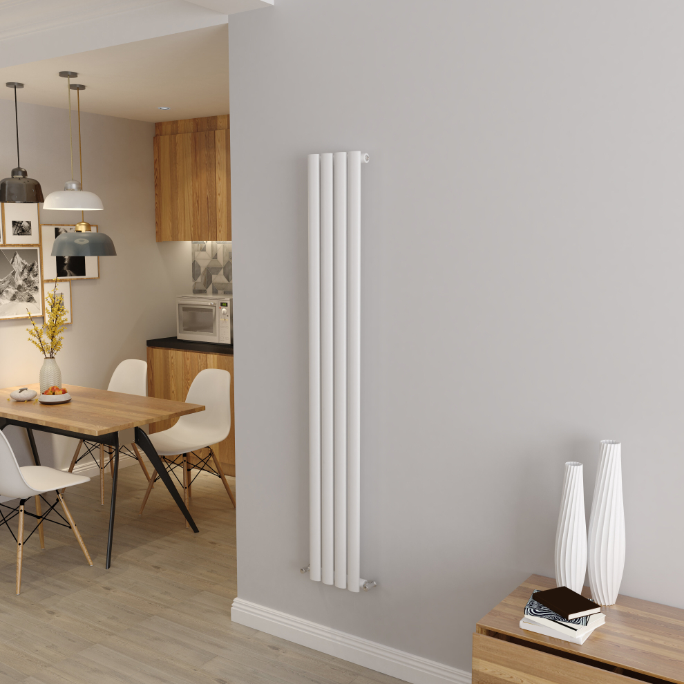 (Single 1600x236mm, White) Designer Oval Column Radiator Central Heating