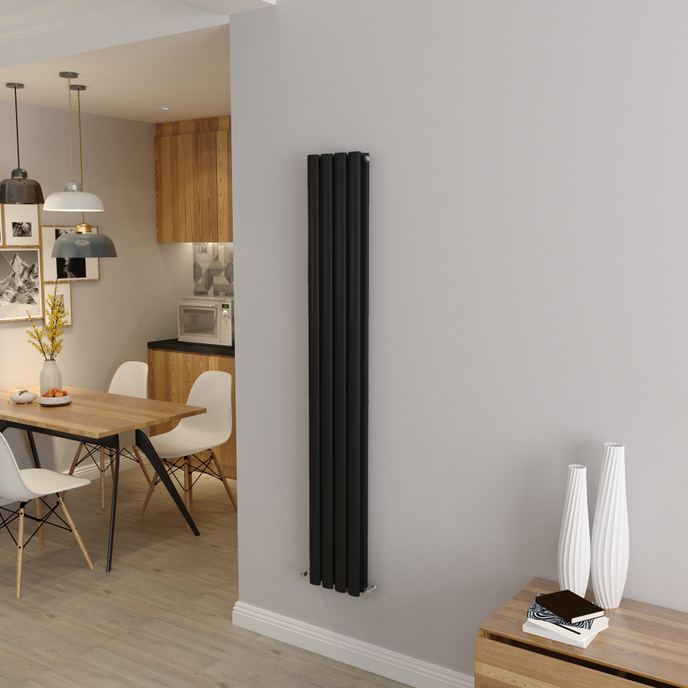 (Double 1600x236mm, Black) Designer Oval Column Radiator Central Heating