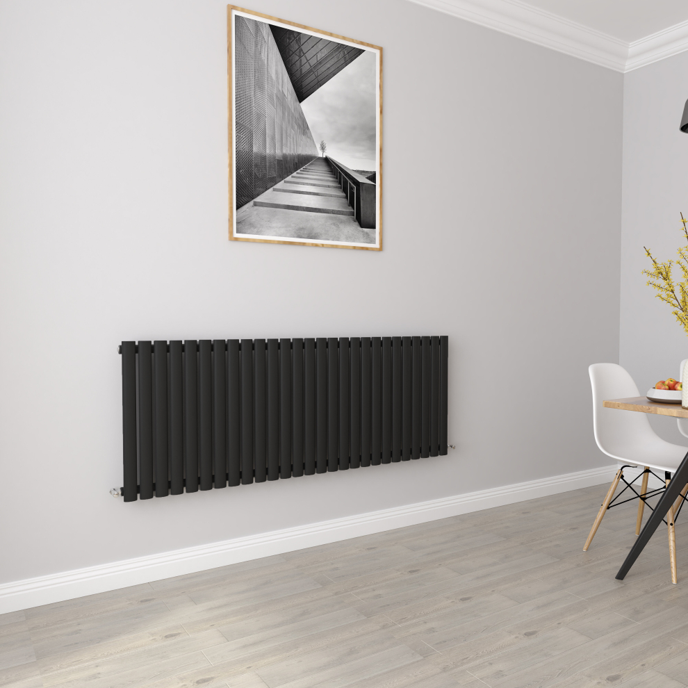 (Single 600x1593mm, Black) Designer Oval Column Radiator Central Heating