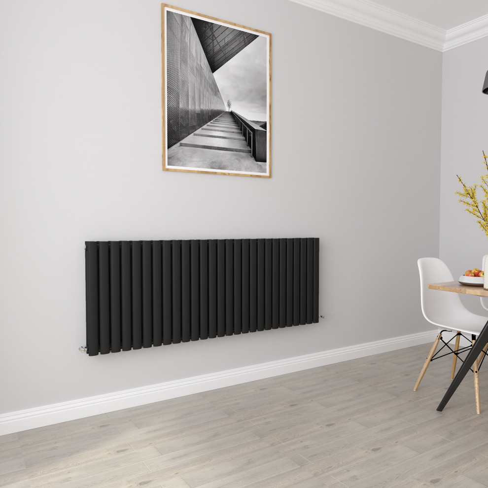 (Double 600x1593mm, Black) Designer Oval Column Radiator Central Heating