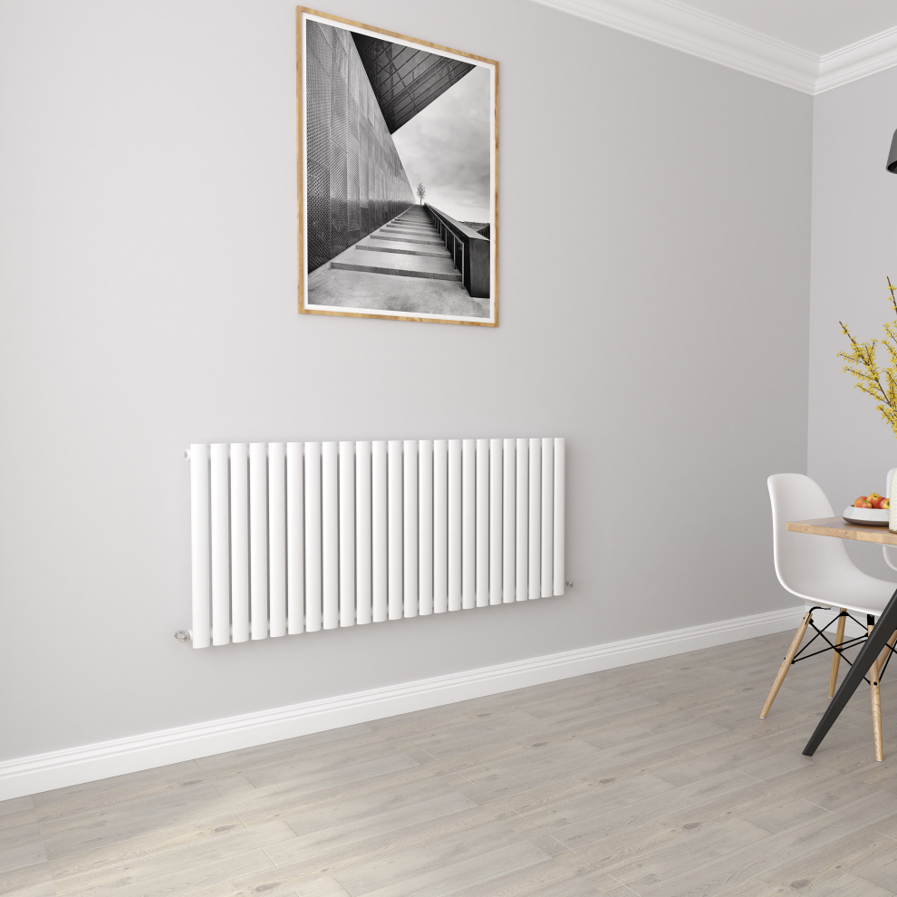 (Single 600x1416mm, White) Designer Oval Column Radiator Central Heating