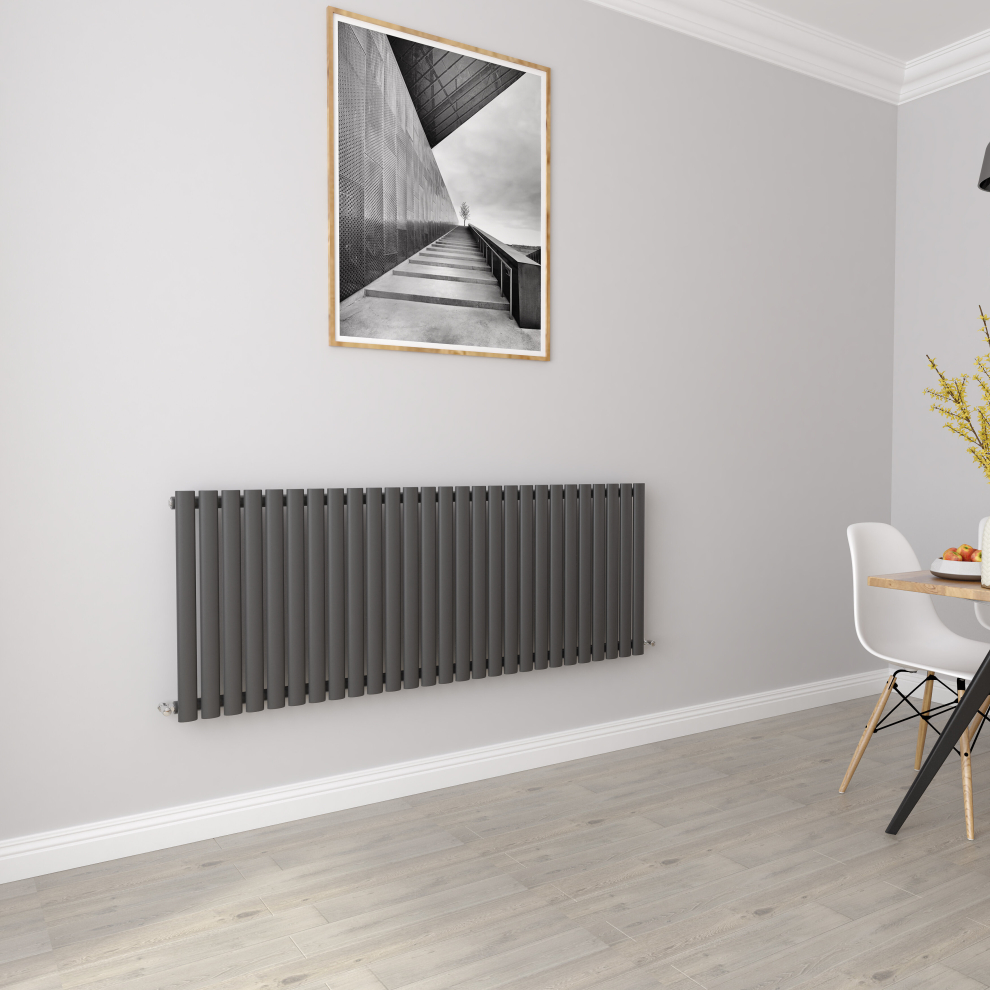 (Single 600x1593mm, Anthracite) Designer Oval Column Radiator Central Heating