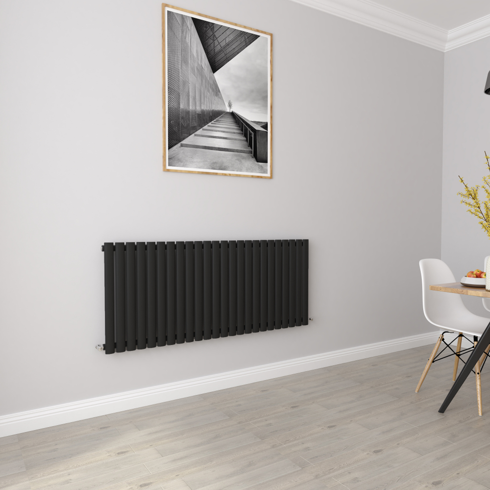 (Single 600x1416mm, Black) Designer Oval Column Radiator Central Heating