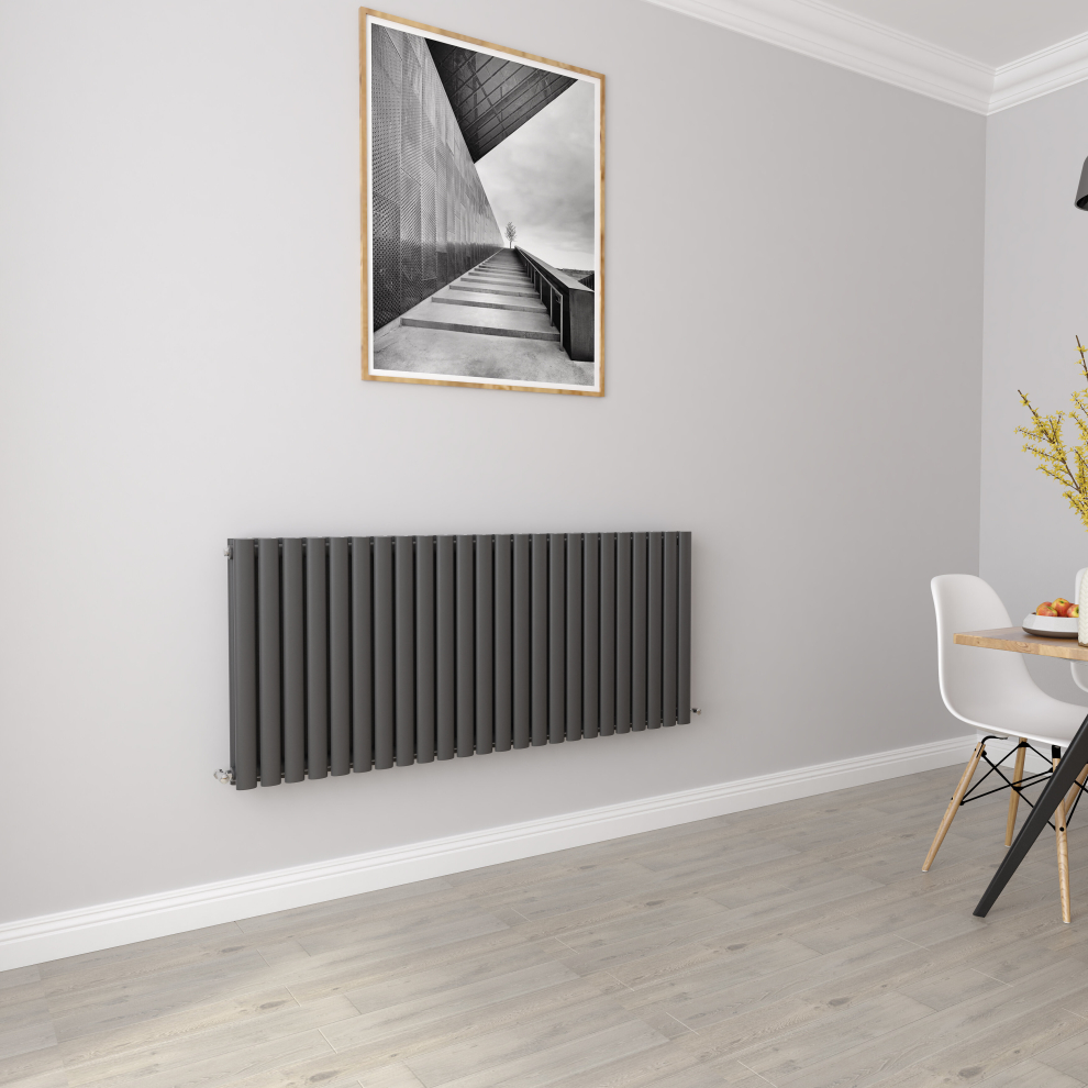 (Double 600x1416mm, Anthracite) Designer Oval Column Radiator Central Heating