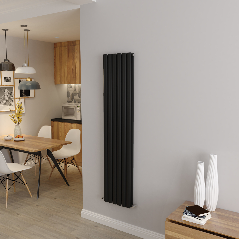 (Double 1600x354mm, Black) Designer Oval Column Radiator Central Heating