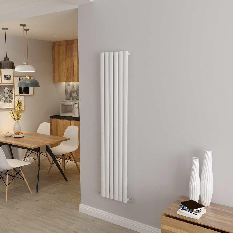 (Single 1600x354mm, White) Designer Oval Column Radiator Central Heating