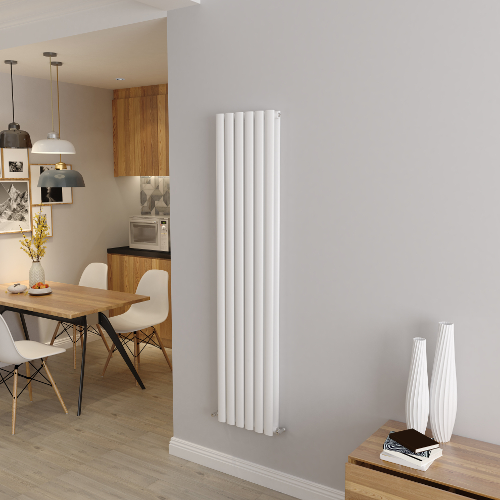 (Double 1600x354mm, White) Designer Oval Column Radiator Central Heating