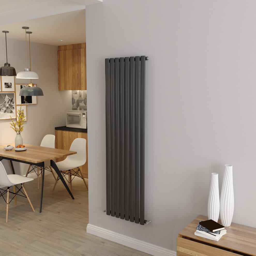 (Single 1600x472mm, Anthracite) Designer Oval Column Radiator Central Heating