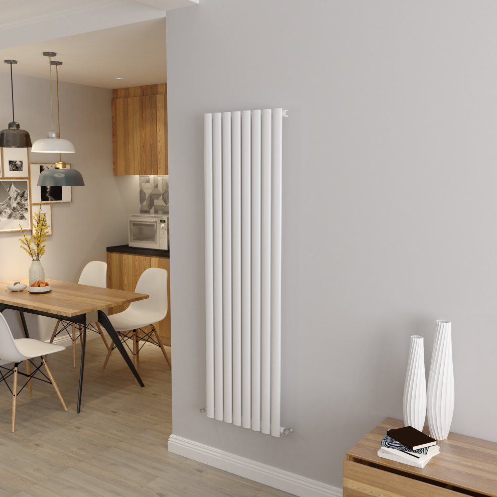 (Single 1600x472mm, White) Designer Oval Column Radiator Central Heating