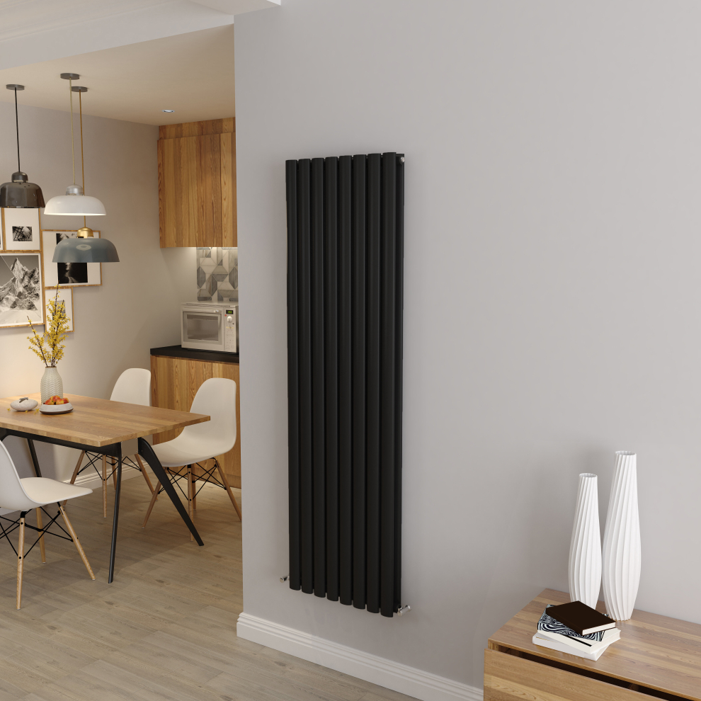 (Double 1600x472mm, Black) Designer Oval Column Radiator Central Heating