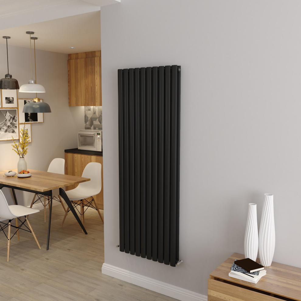 (Double 1600x590mm, Black) Designer Oval Column Radiator Central Heating