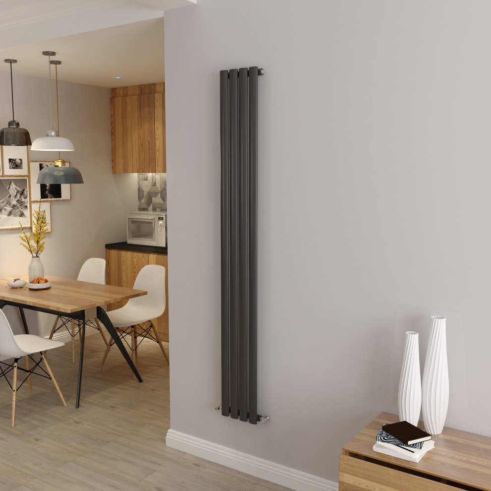 (Single 1800x236mm, Anthracite) Designer Oval Column Radiator Central Heating