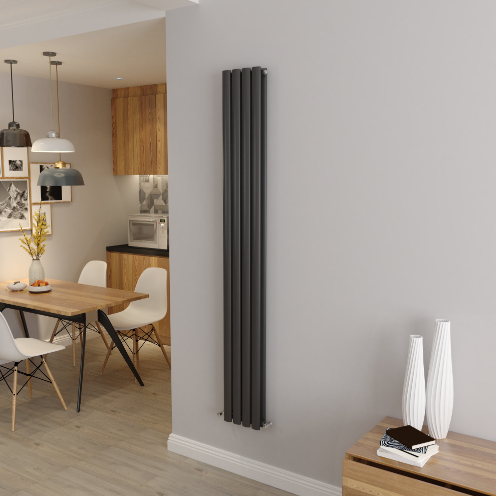 (Double 1800x236mm, Anthracite) Designer Oval Column Radiator Central Heating