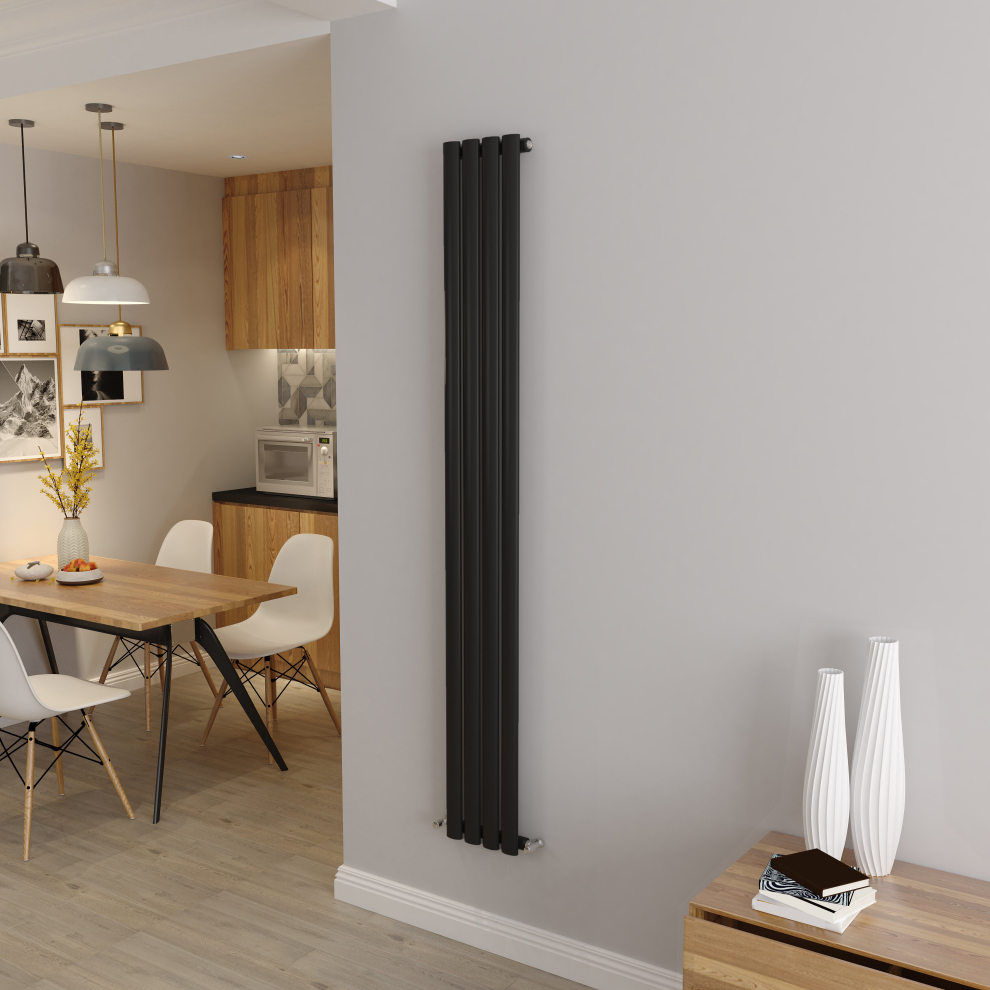 (Single 1800x236mm, Black) Designer Oval Column Radiator Central Heating