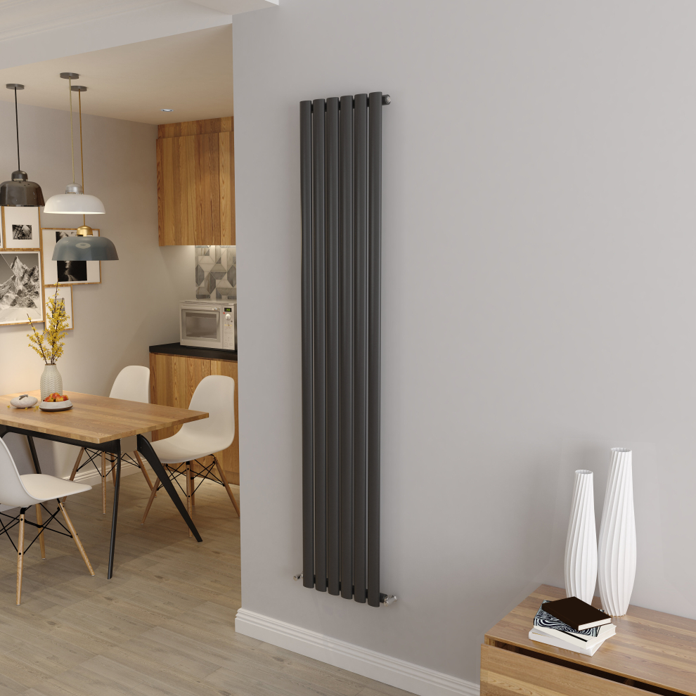 (Single 1800x354mm, Anthracite) Designer Oval Column Radiator Central Heating