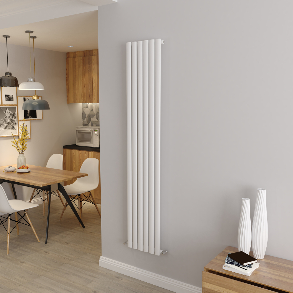 (Single 1800x354mm, White) Designer Oval Column Radiator Central Heating