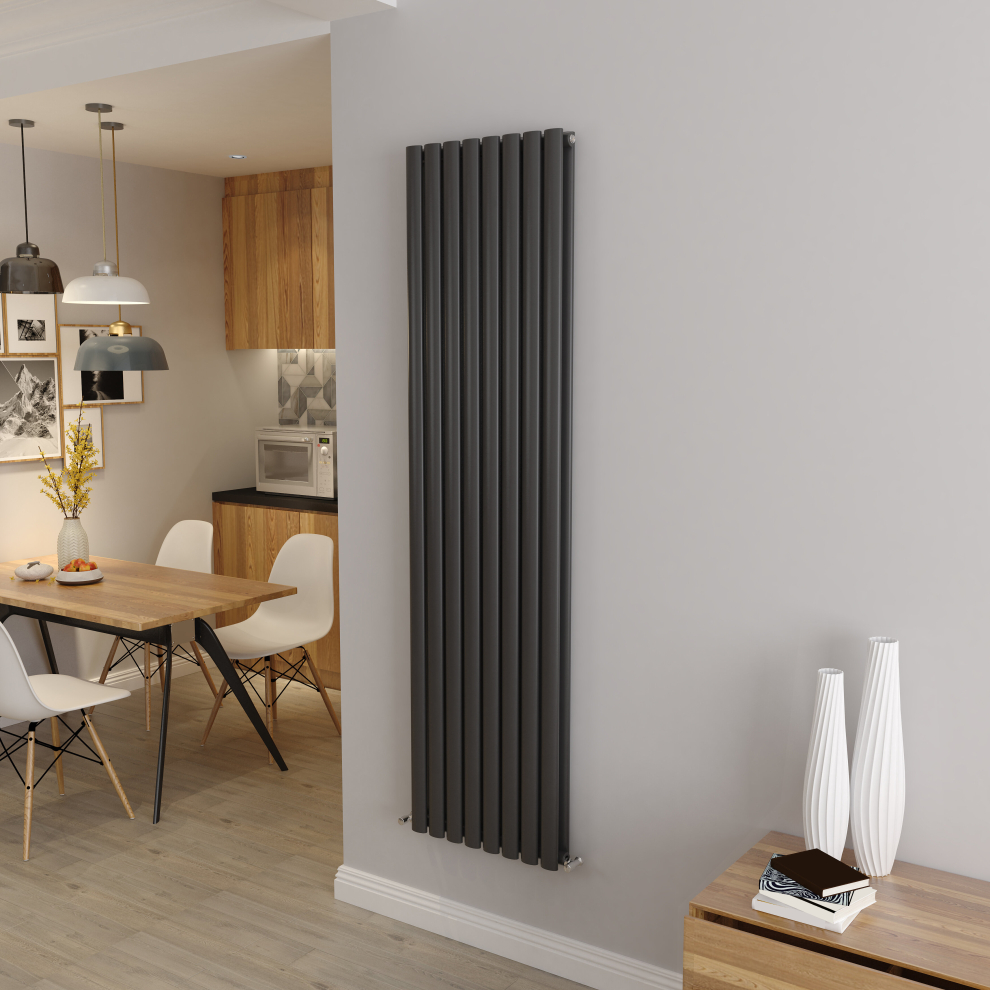 (Double 1800x472mm, Anthracite) Designer Oval Column Radiator Central Heating