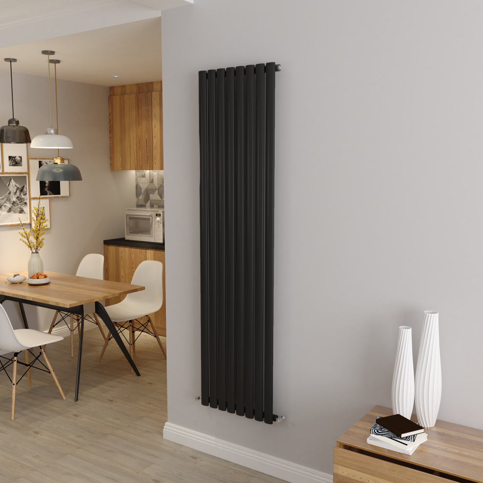 (Single 1800x472mm, Black) Designer Oval Column Radiator Central Heating