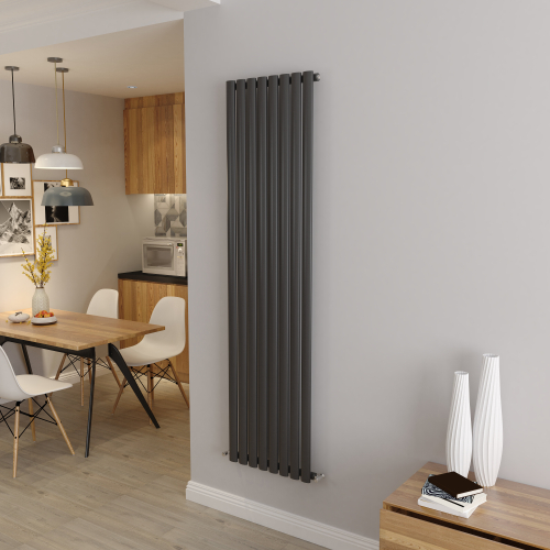 AICA (Single 1800x472mm, Anthracite) Designer Oval Column Radiator Central Heating