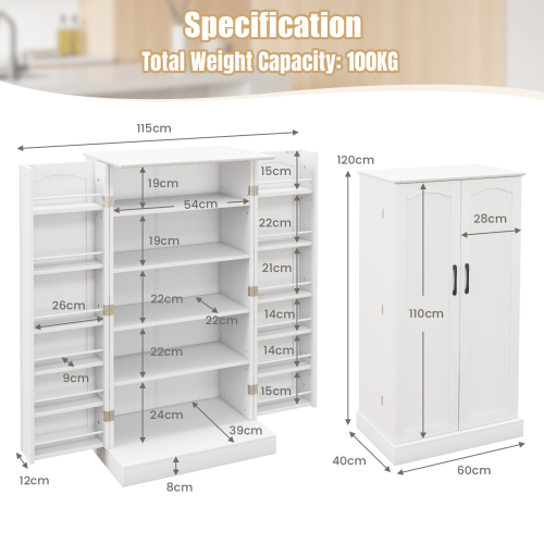 Casart Kitchen Sideboard Free Standing Buffet Cupboards with 2 Doors Shelves 1