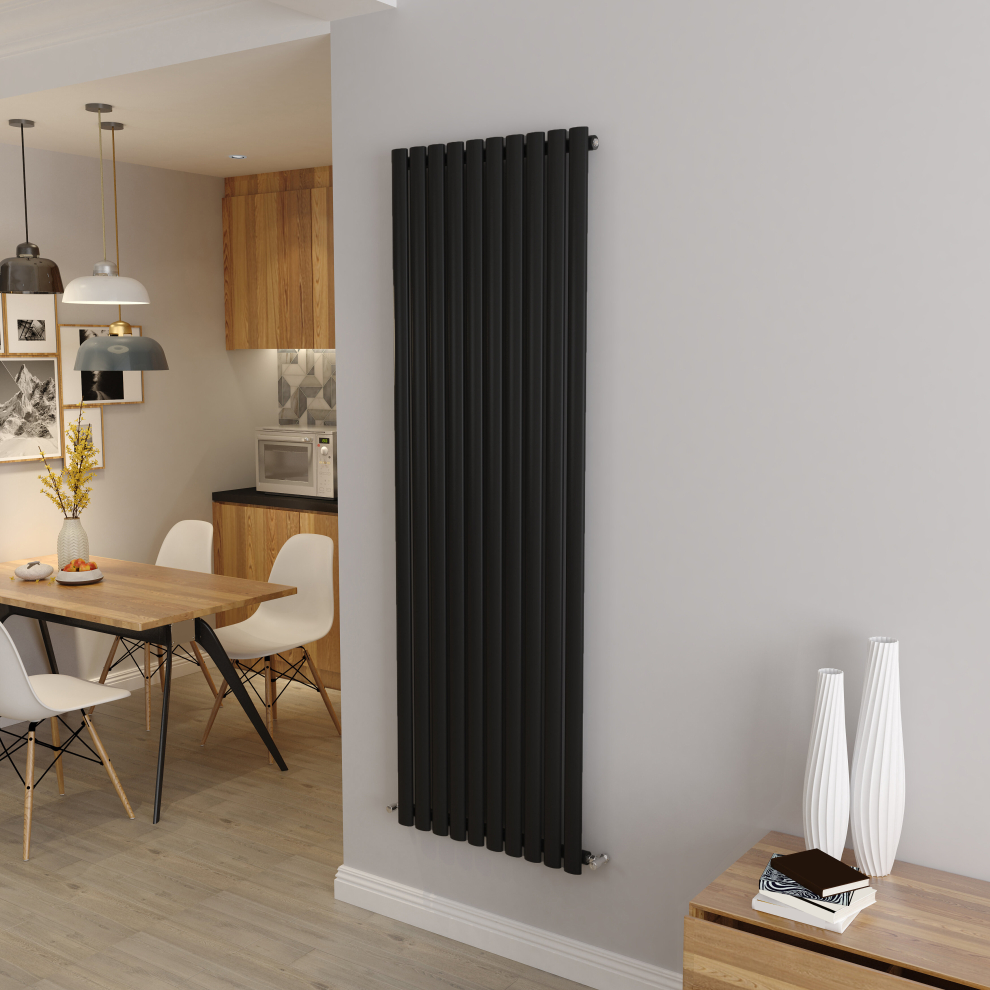 (Single 1800x590mm, Black) Designer Oval Column Radiator Central Heating