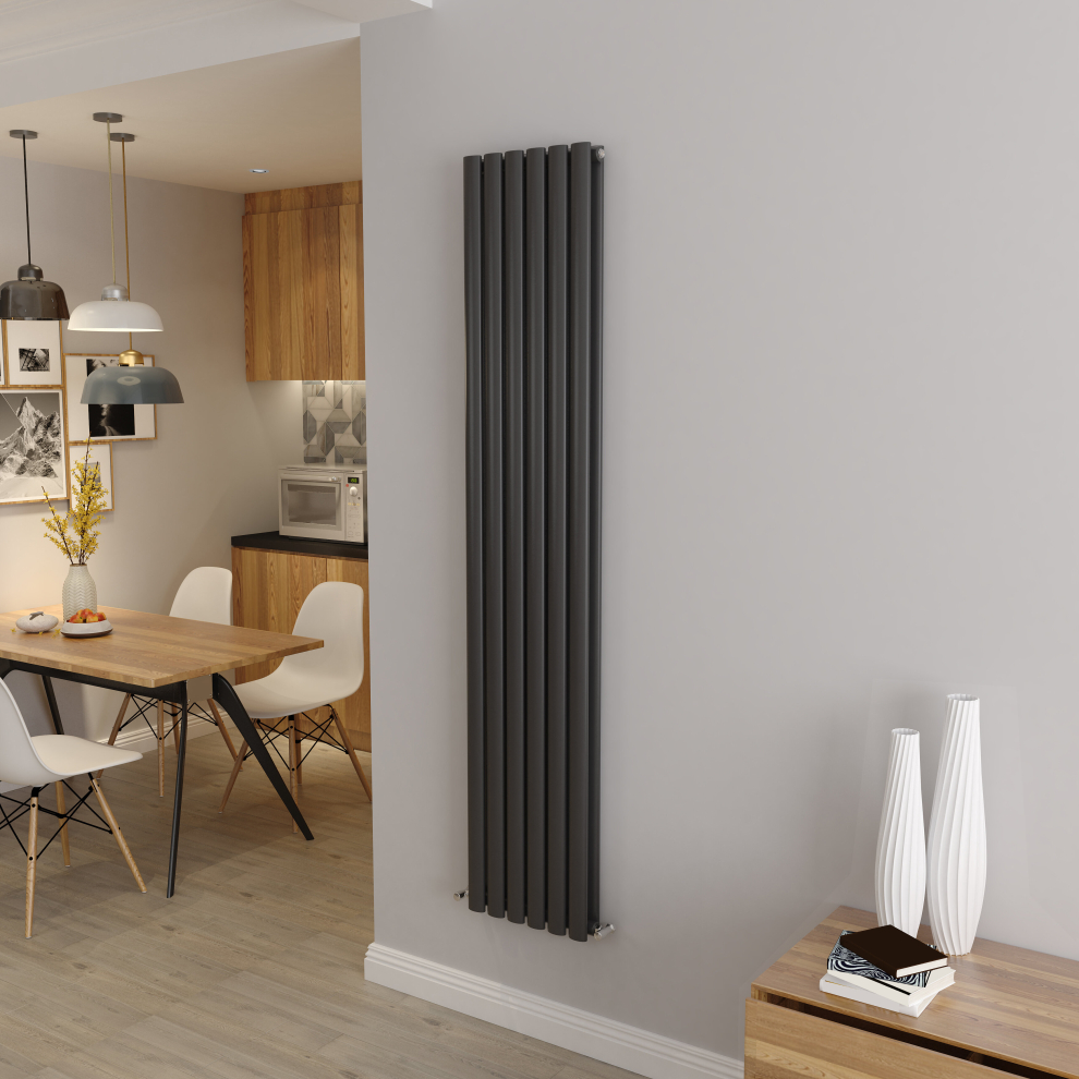 (Double 1800x354mm, Anthracite) Designer Oval Column Radiator Central Heating