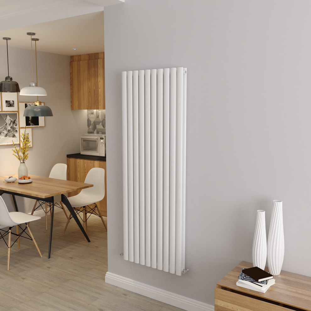 (Double 1600x590mm, White) Designer Oval Column Radiator Central Heating