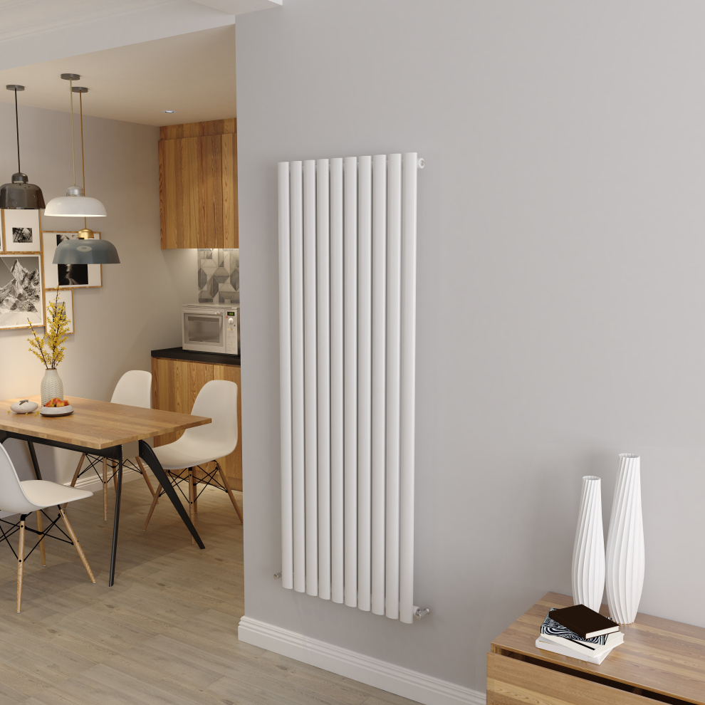 (Single 1600x590mm, White) Designer Oval Column Radiator Central Heating