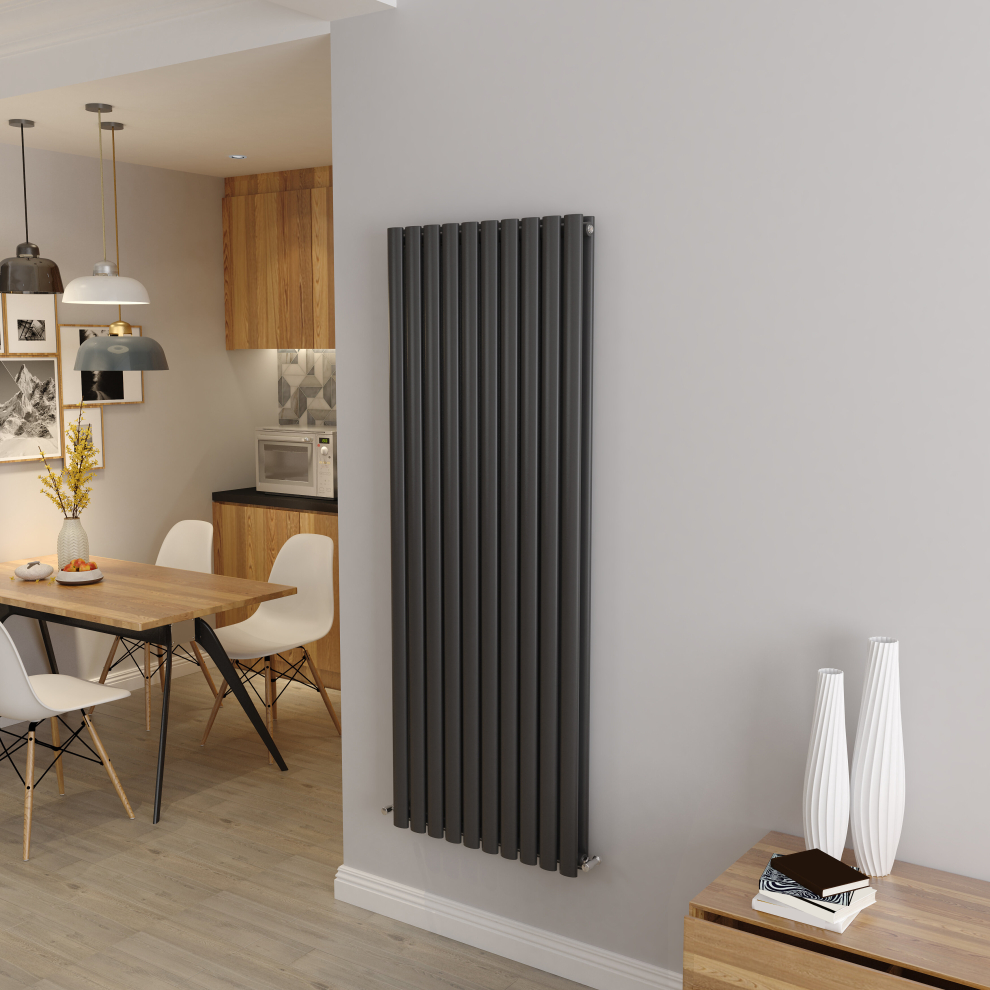 (Double 1600x590mm, Anthracite) Designer Oval Column Radiator Central Heating