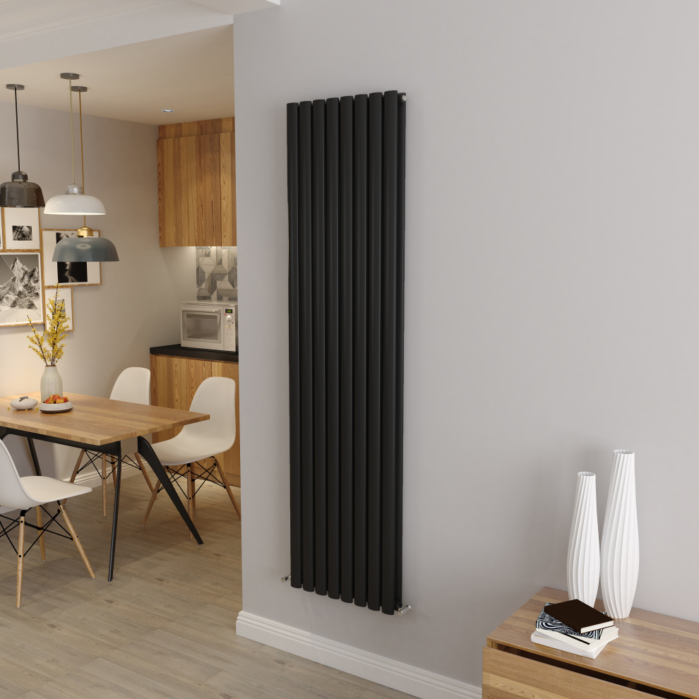 (Double 1800x472mm, Black) Designer Oval Column Radiator Central Heating