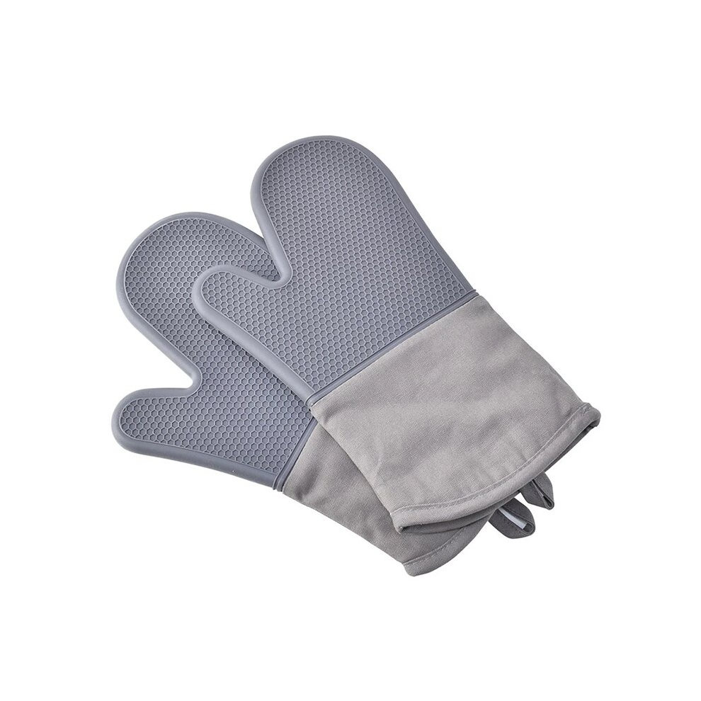 1 Pair Heat Resistant Silicone Glove Cooking Baking BBQ Oven Pot Holder Mitt Kitchen-Gray