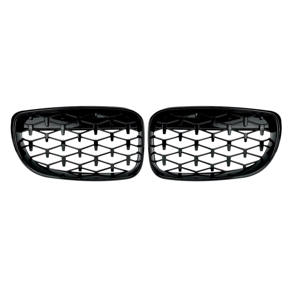 2X Front Kidney Diamond Meteor Grille Grills for -BMW 1 Series E81 E82 E87 E88 LCI 2007-2013 Racing Grills Gloss Black