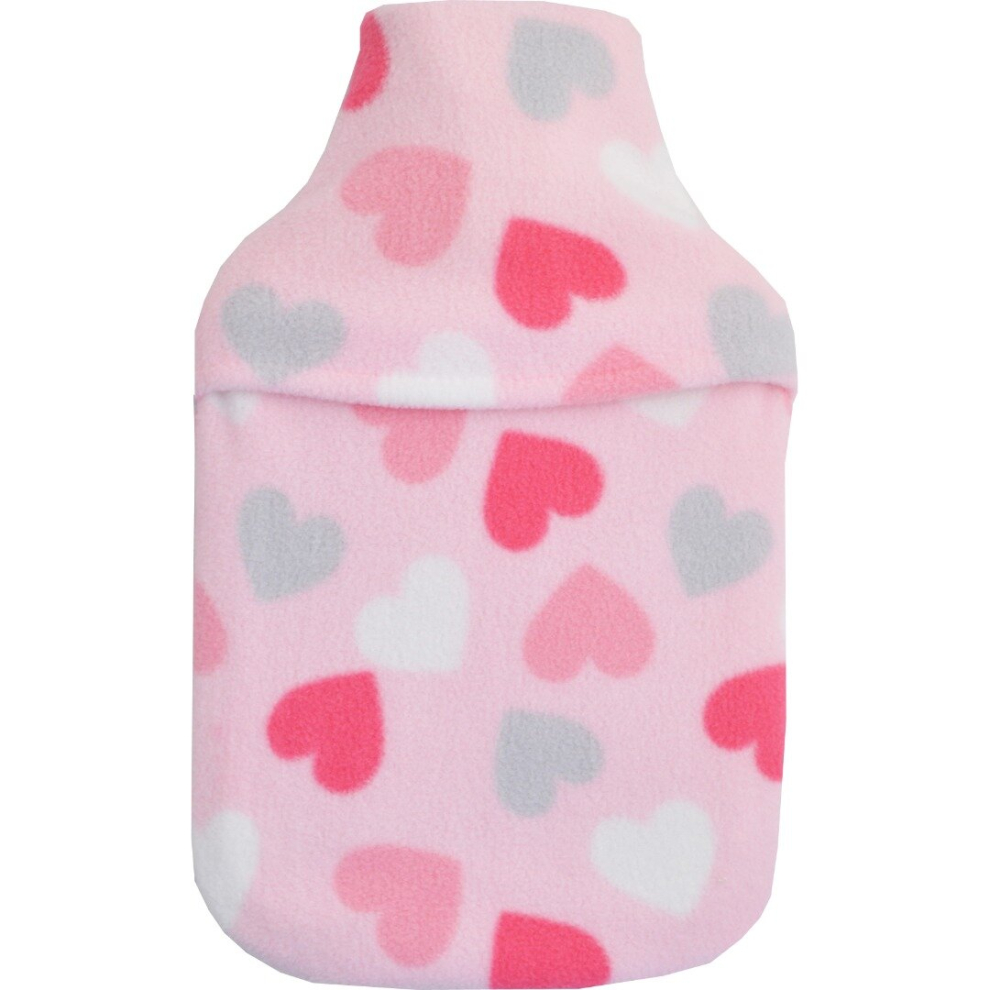 Vagabond Cosy Fleece Hot Water Bottle: 2L Pink Hearts