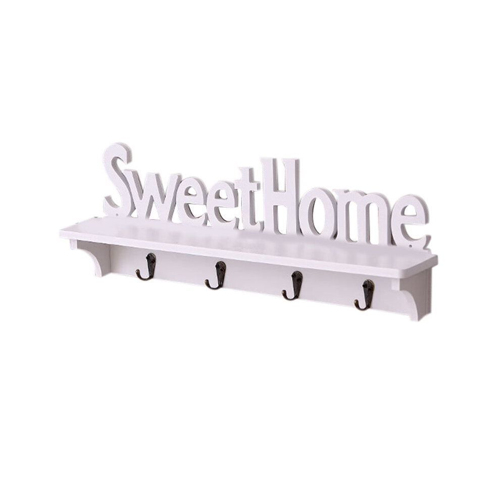 1Pc 4 Hooks Shelves Hat Key Holders Sweet Home Words Storage Shelf Hanging Hooks Wall Mounted Rack Holder